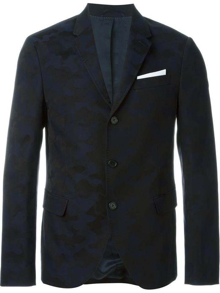 Neil Barrett Camouflage Blazer, Men's, Size: 50, Blue, Cotton/polyester/cupro