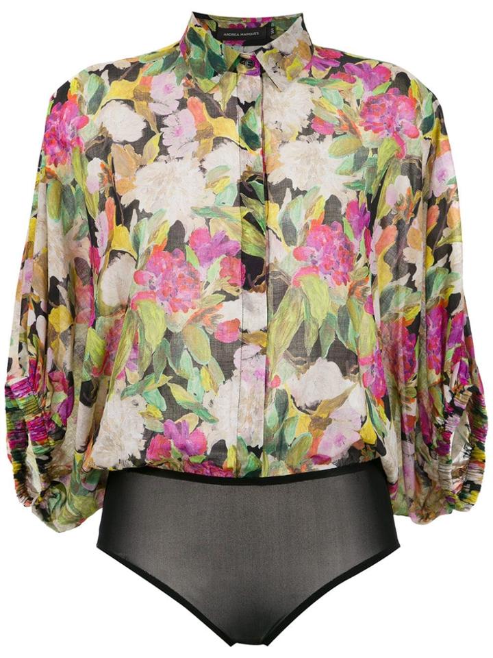 Andrea Marques Ruched Sleeves Bodysuit - Black