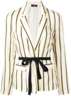 Roberto Collina - Striped Belted Blazer - Women - Cotton/viscose - L, Yellow/orange, Cotton/viscose