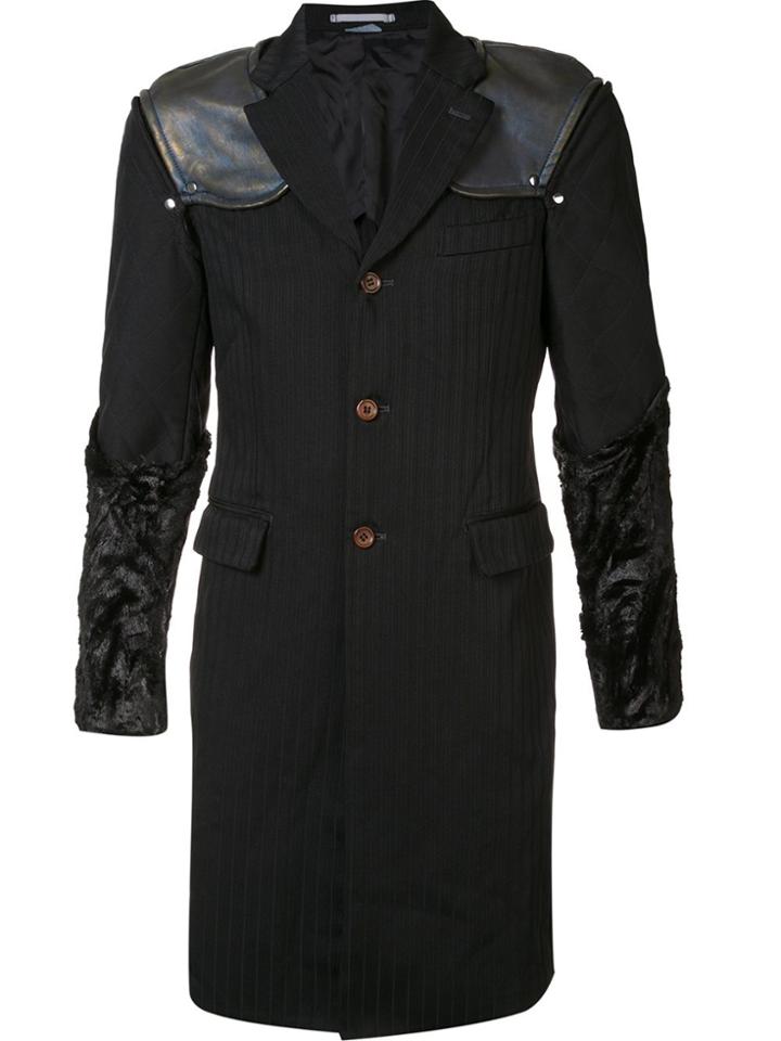 Comme Des Garçons Homme Plus Padded Shoulders Pinstripe Coat - Black