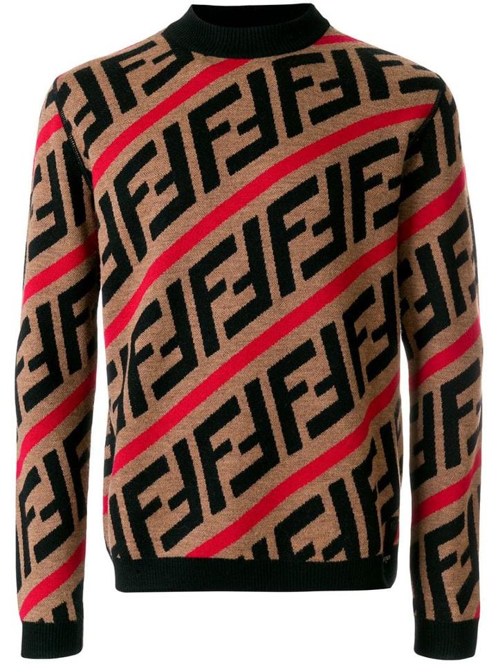 Fendi Ff Logo Diagonal-stripe Sweater - Red