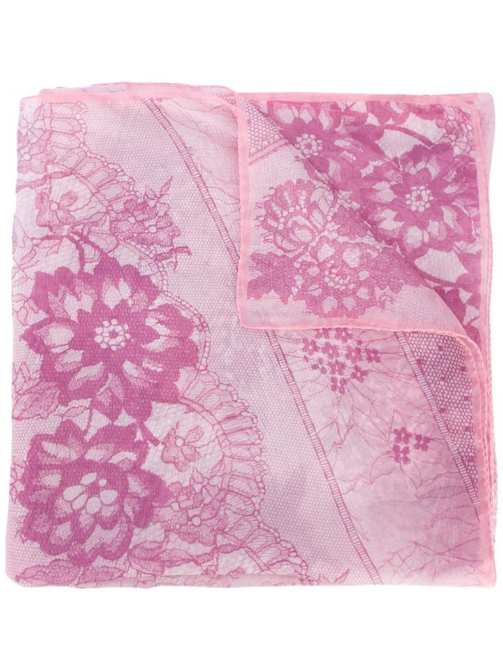 Emanuel Ungaro - Floral Print Scarf - Women - Silk - One Size, Pink/purple, Silk