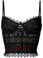 Alexander Mcqueen - Embroidered Bustier Top - Women - Cotton/polyamide - 40, Black, Cotton/polyamide