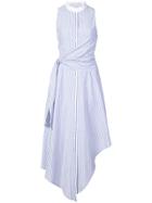 Jonathan Simkhai Wrapped Oxford Asymmetric Side Tie Dress - Blue