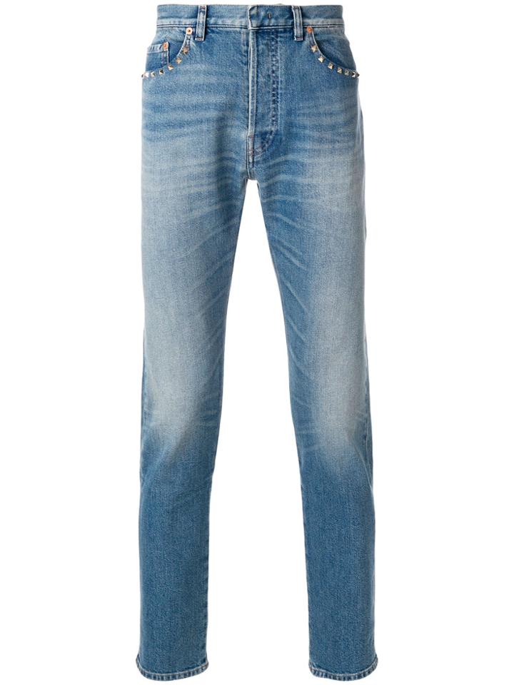 Valentino Straight-leg Rockstud Jeans - Blue