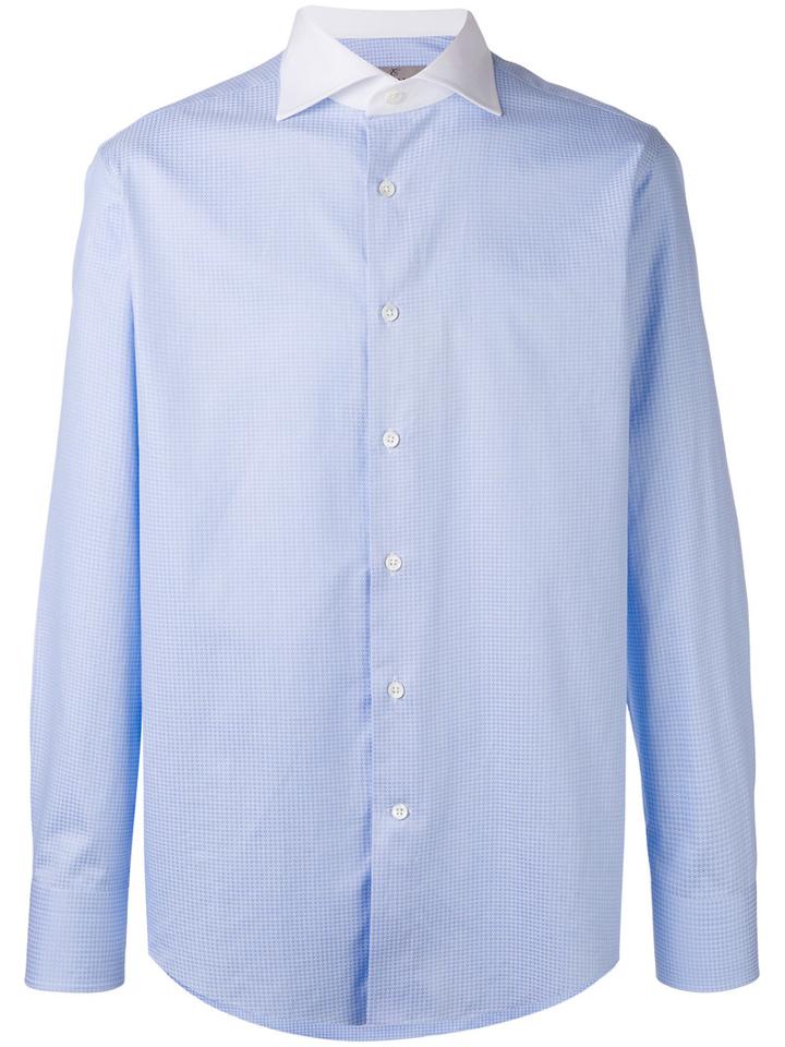 Canali - Contrast Collar Micro Print Shirt - Men - Cotton - 41, Blue, Cotton