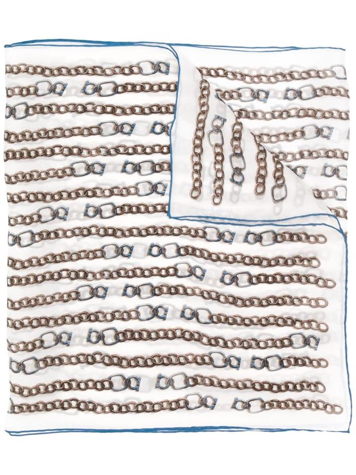 Salvatore Ferragamo Chain Print Scarf - White