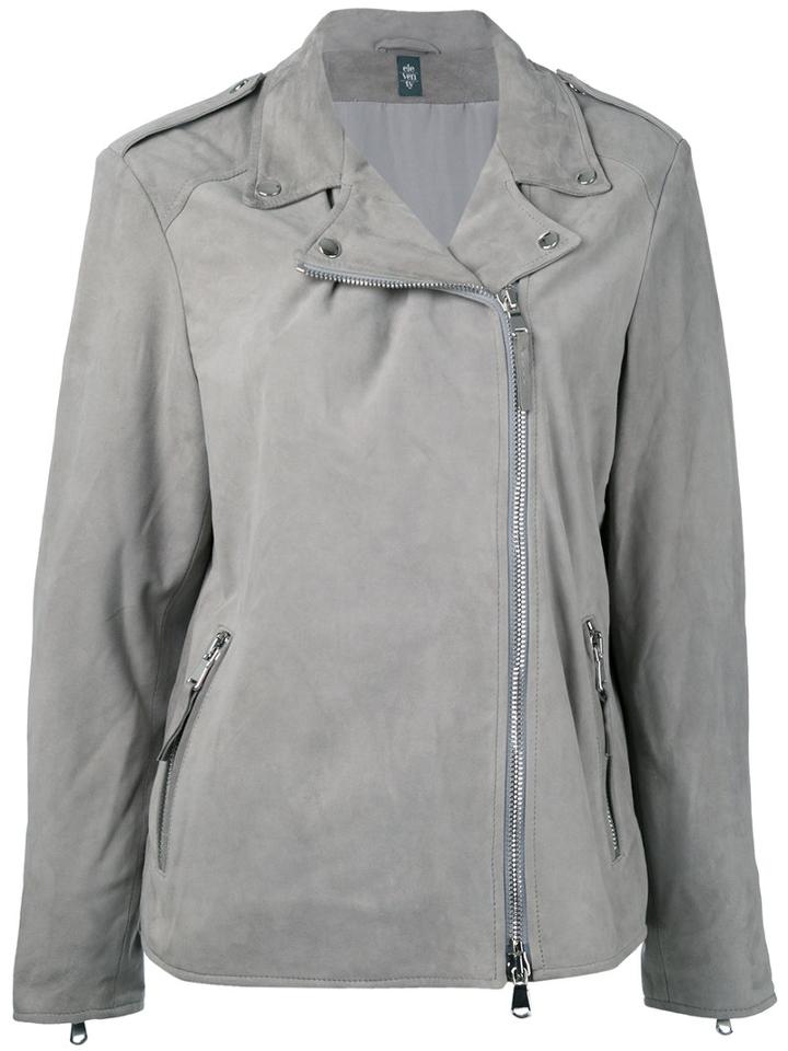 Eleventy - Loose-fit Biker Jacket - Women - Polyester/leather - 40, Grey, Polyester/leather
