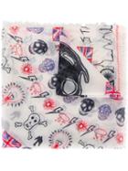Alexander Mcqueen London Doodle Scarf, Men's, White, Cotton