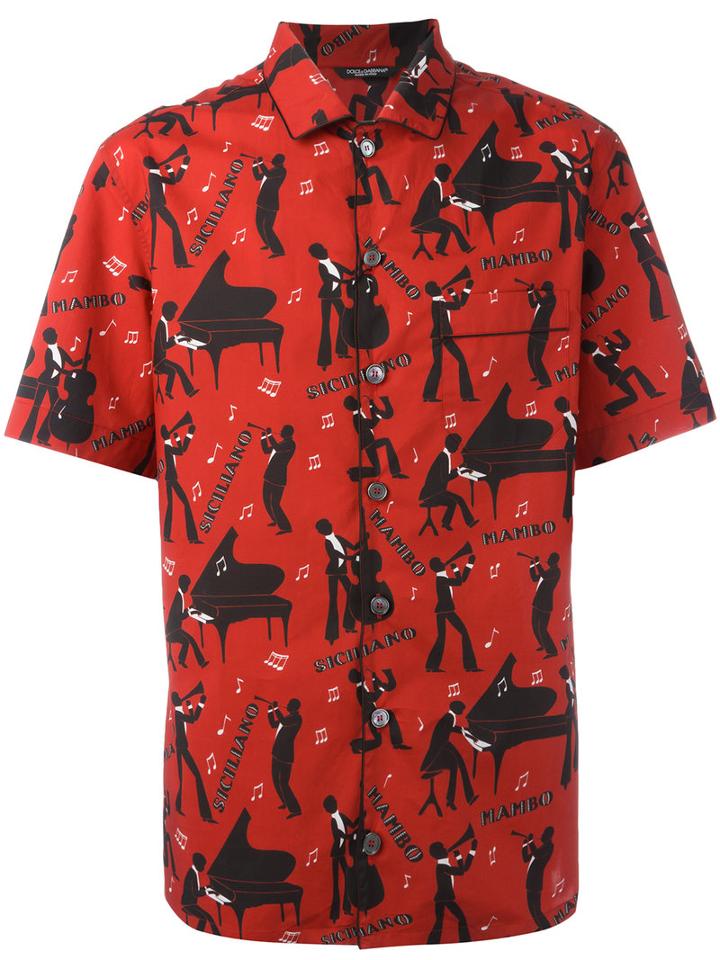 Dolce & Gabbana Mambo Siciliano Shirt, Men's, Size: 38, Red, Cotton/silk