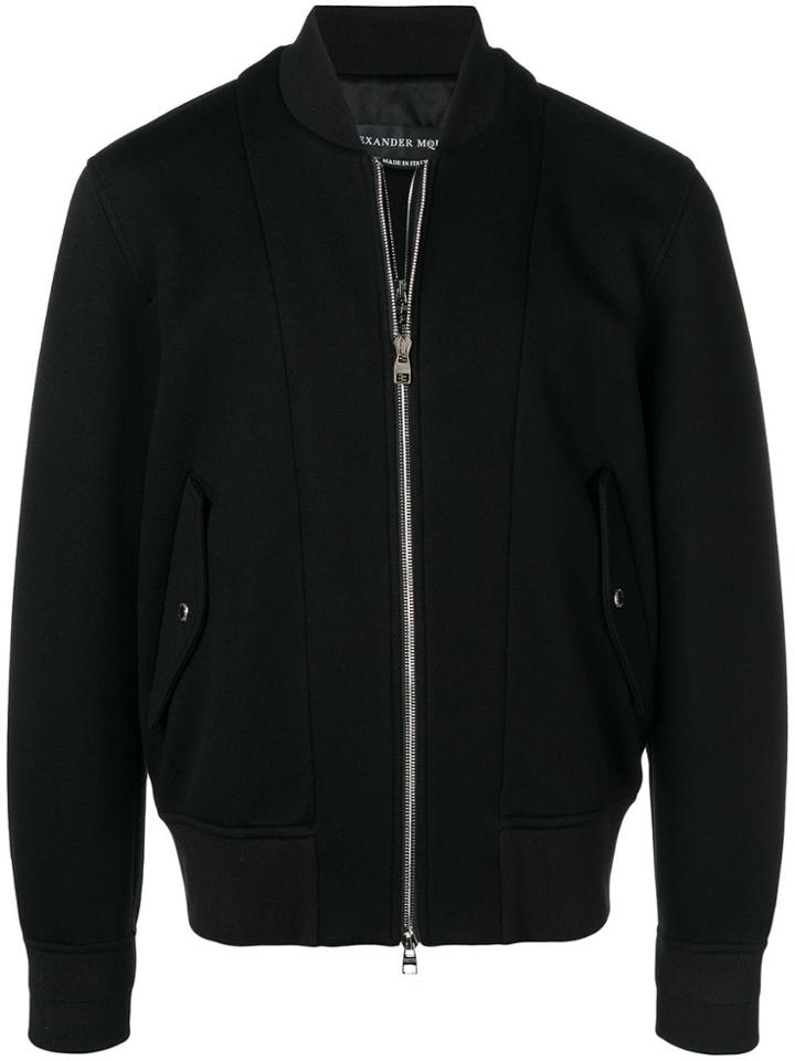 Alexander Mcqueen Zipped Up Bomber Jacket - 1000 Black