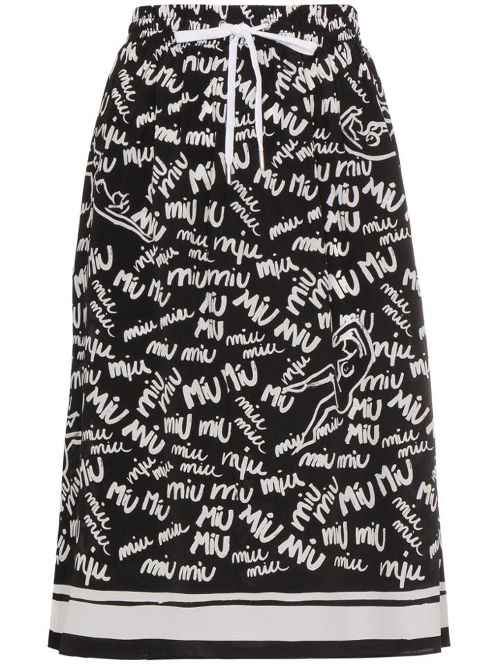 Miu Miu Logo Print Skirt - Black