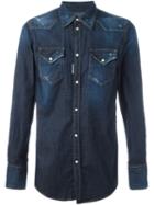 Dsquared2 Distressed Denim Shirt, Men's, Size: 52, Blue, Cotton/spandex/elastane