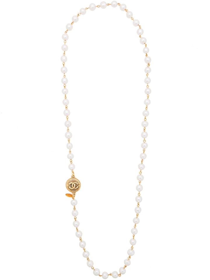 Chanel Vintage Faux Pearl Long Necklace - Metallic