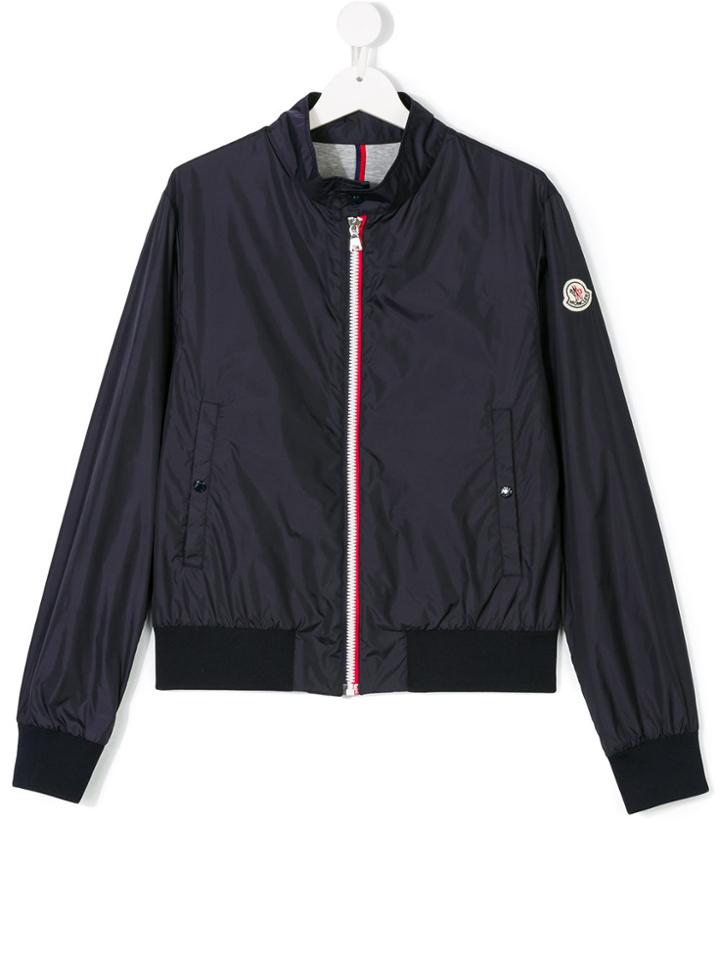 Moncler Kids Stripe Trim Bomber Jacket - Blue