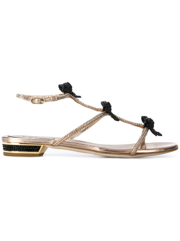René Caovilla Embellished Bow Sandals - Nude & Neutrals