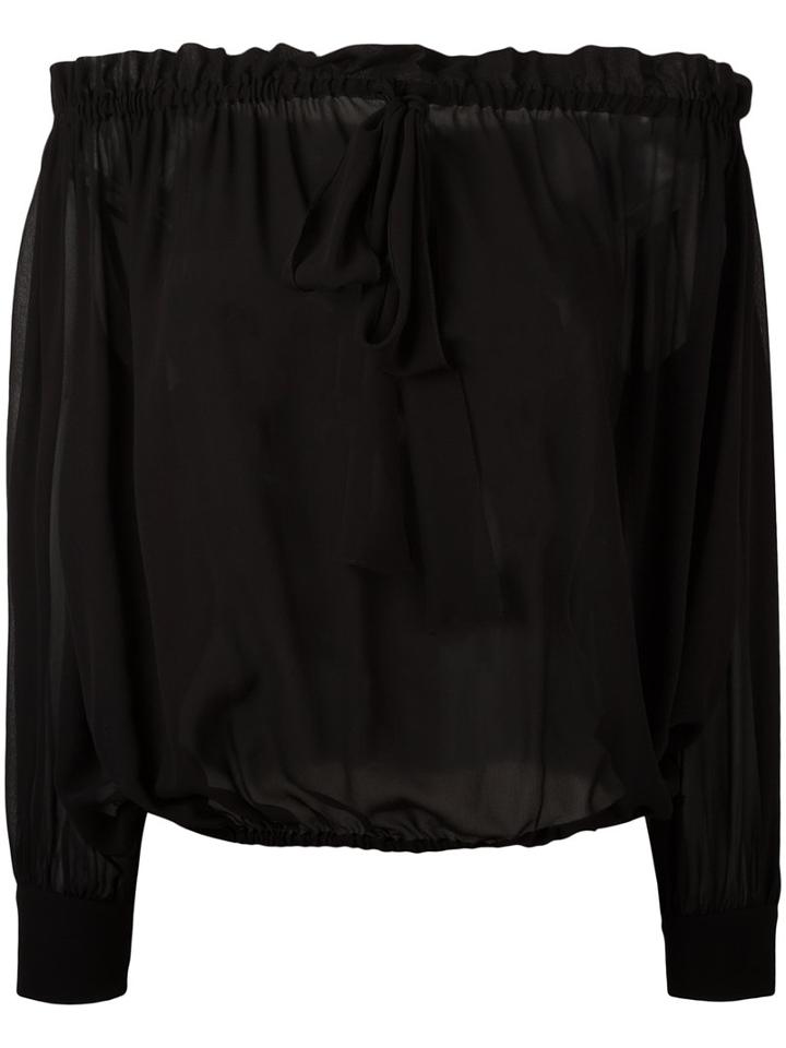 Miu Miu Off Shoulder Pleated Blouse, Women's, Size: 40, Black, Silk
