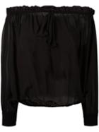 Miu Miu Off Shoulder Pleated Blouse, Women's, Size: 40, Black, Silk