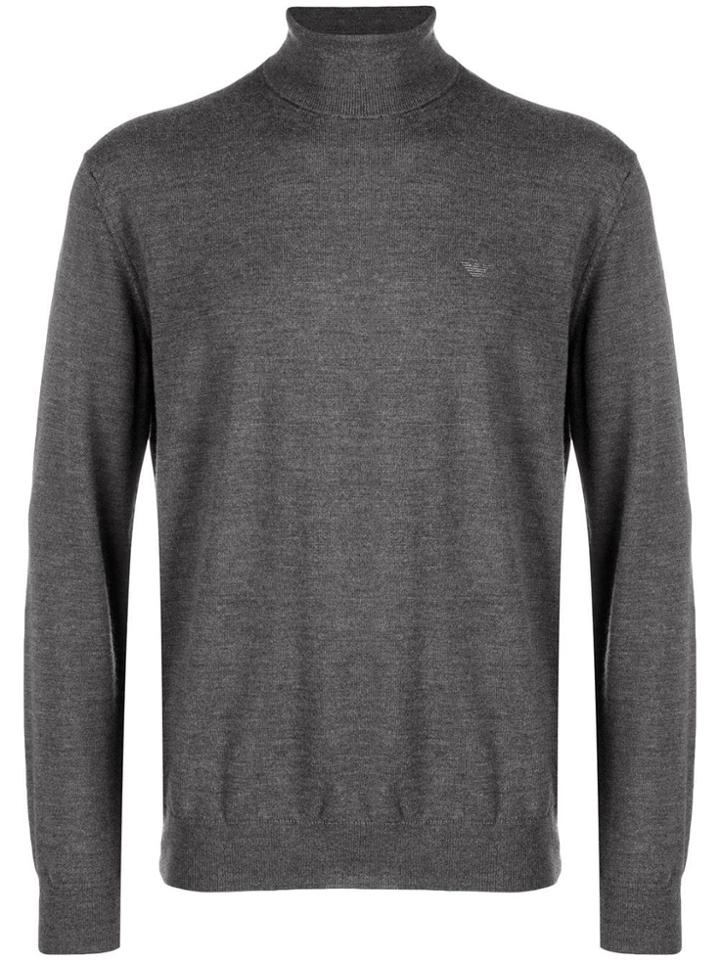 Emporio Armani Embroidered Logo Turtleneck Sweater - Grey