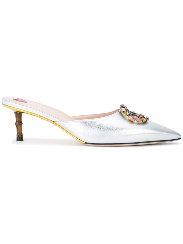 Gucci Gg Crystal Embellished Mules - Grey