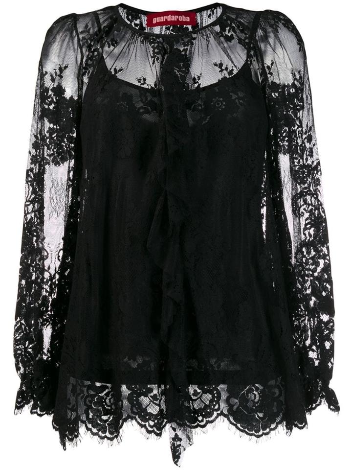 Guardaroba Sheer Blouse With Lace Inserts - Black