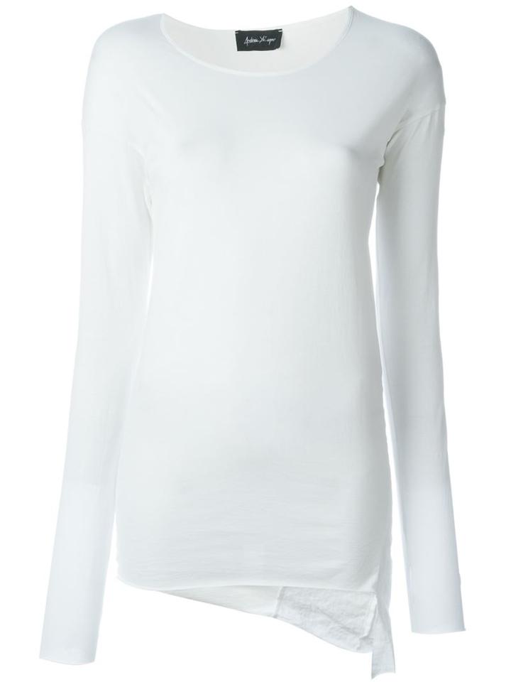 Andrea Ya Aqov Longsleeved Asymmetric T-shirt, Women's, Size: Xs, White, Cotton/linen/flax