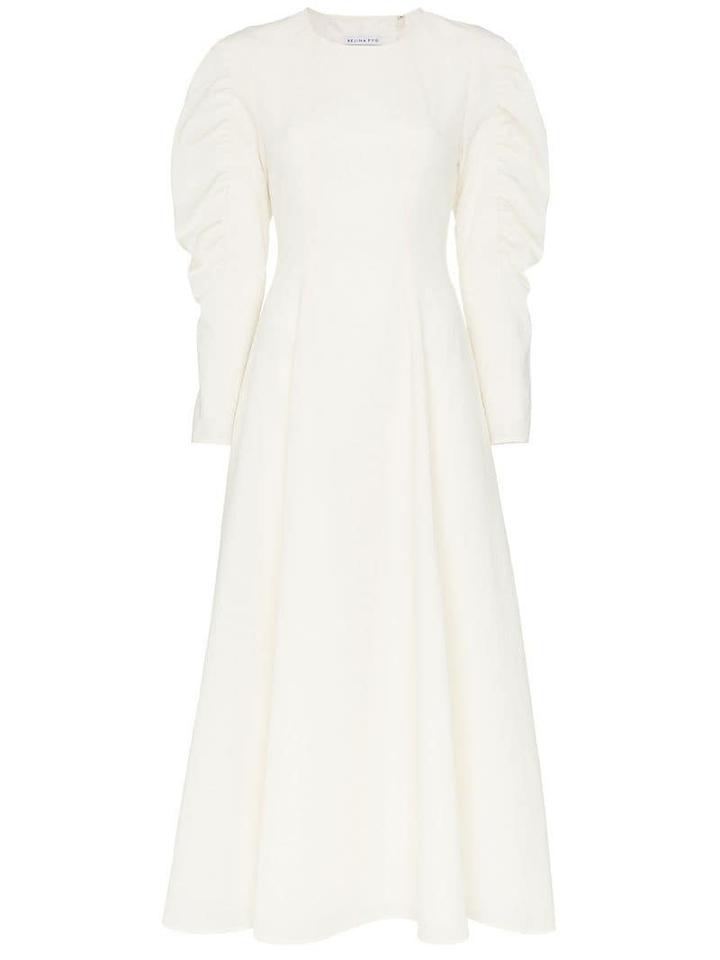 Rejina Pyo Draped Sleeve Flared Crepe Dress - Neutrals
