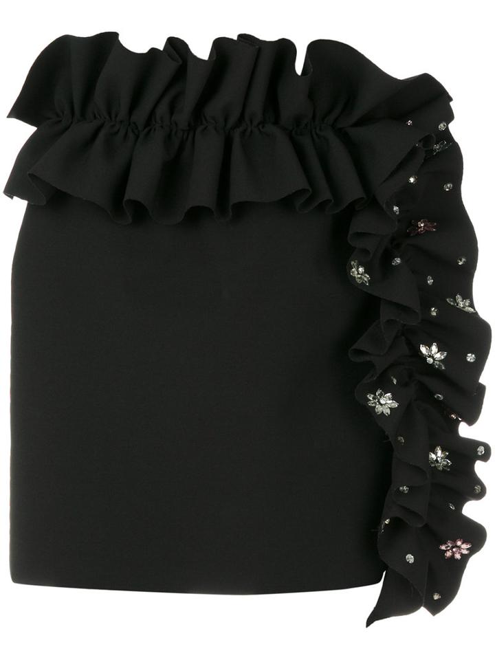Msgm - Ruffled Mini Skirt - Women - Elastodiene/polyester - 40, Black, Elastodiene/polyester