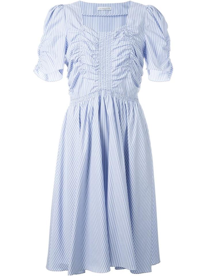 J.w. Anderson Pinstriped Ruched Front Pleated Dress