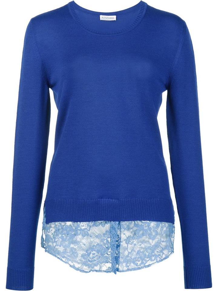 Altuzarra Lace Hem Sweater, Women's, Size: Small, Blue, Cotton/polyamide/merino