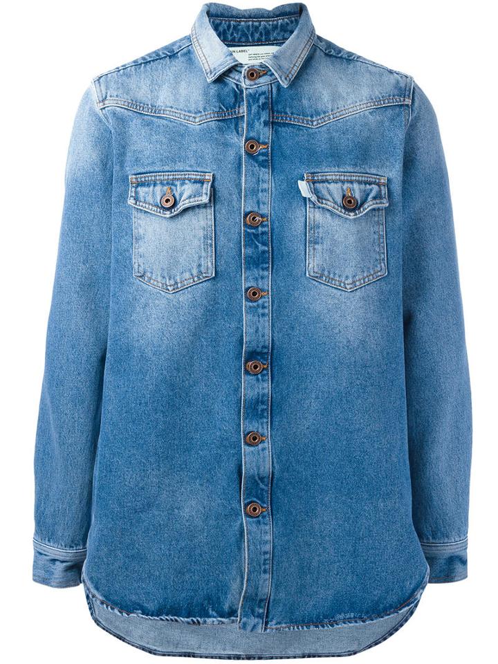 Off-white Logo Print Denim Jacket, Men's, Size: Medium, Blue, Cotton