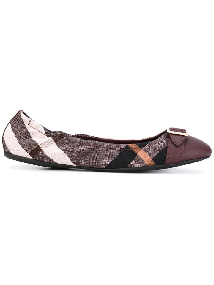 Burberry Checked Ballerinas - Red
