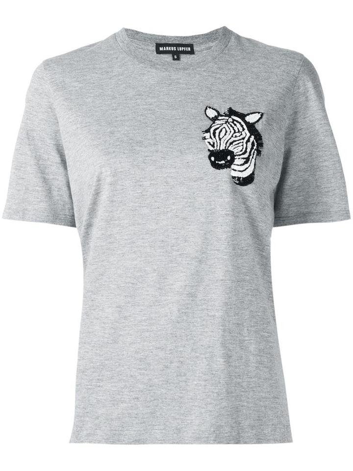 Markus Lupfer 'embellished Zebra Head Alex' T-shirt, Women's, Size: Medium, Grey, Cotton/viscose