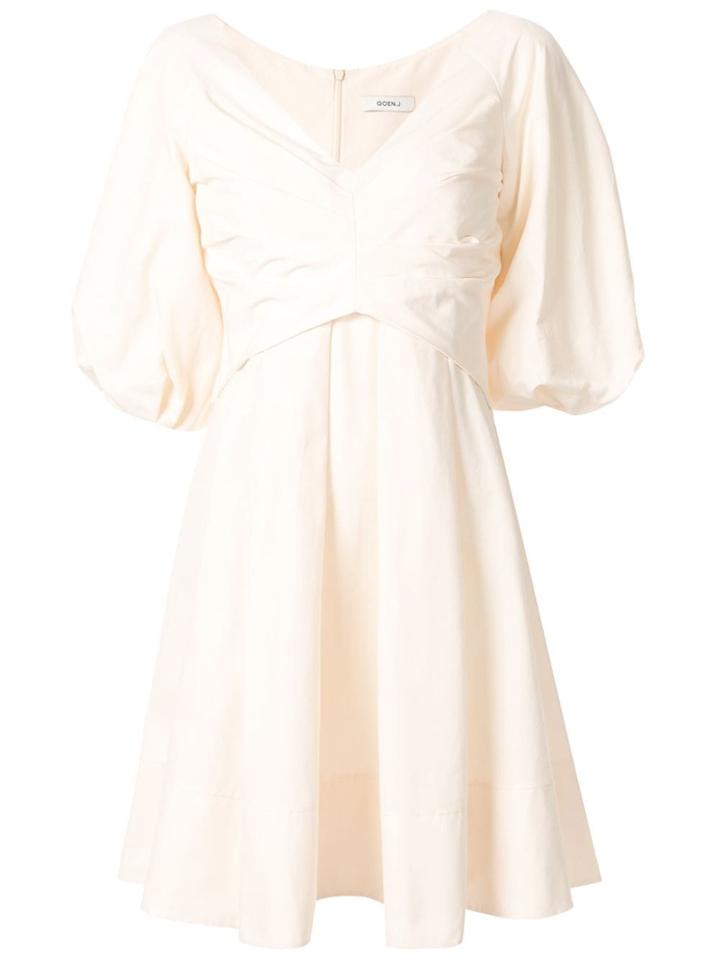 Goen.j Gathered-detail Flared Mini Dress - White