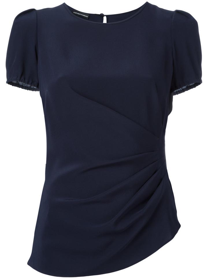 Emporio Armani Plain T-shirt, Women's, Size: 44, Blue, Silk