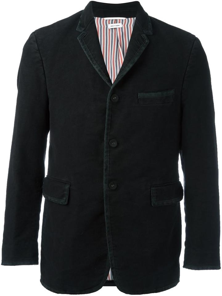 Thom Browne Buttoned Jacket, Men's, Size: 1, Black, Cotton/cupro/silk