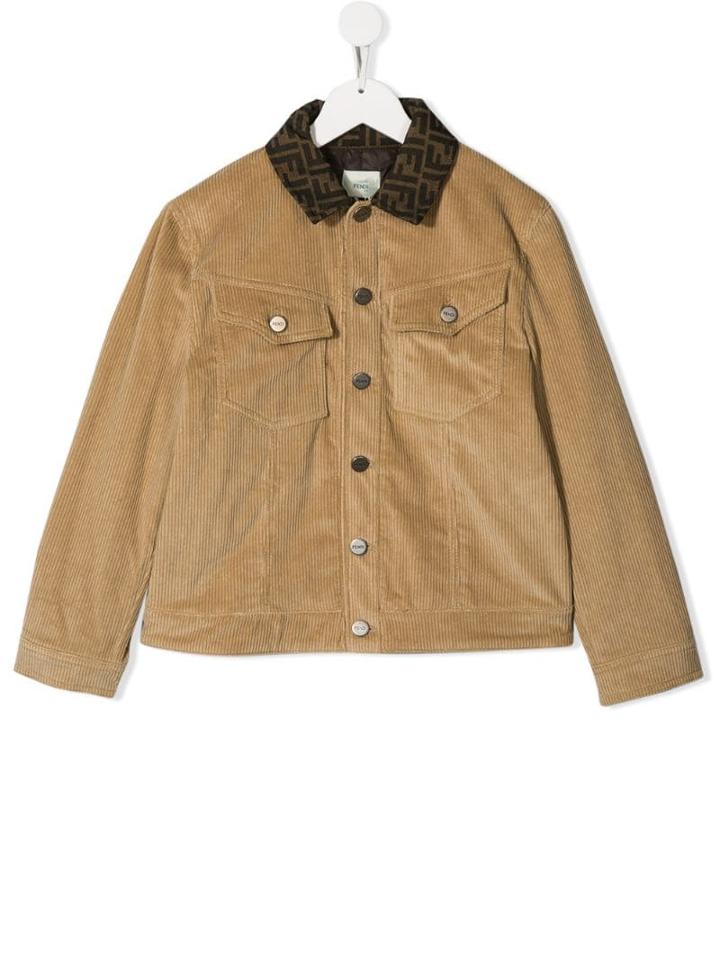 Fendi Kids Teen Ff Logo Collar Cord Jacket - Neutrals