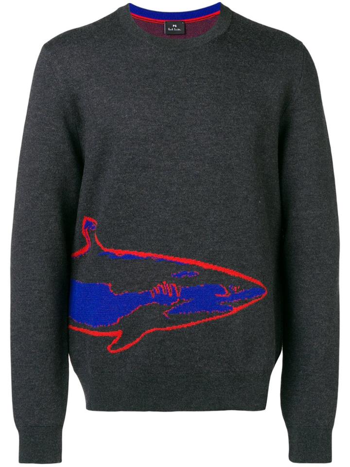 Ps By Paul Smith Shark Jacquard Logo Sweater - Grey