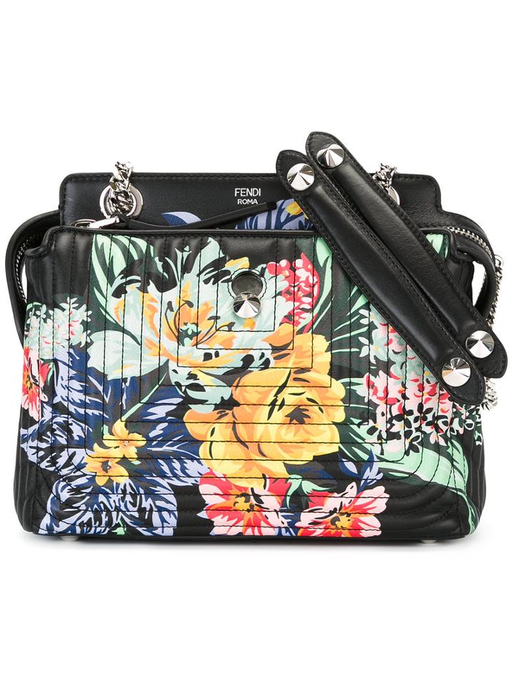 Fendi Dotcom Floral Printed Tote, Women's, Black, Leather