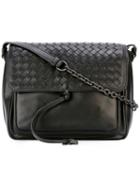 Bottega Veneta Woven Flap Shoulder Bag, Women's, Black, Leather