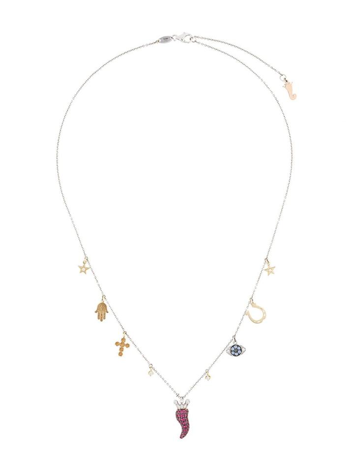 Pippo Perez 18kt White Gold And Precious Stones Charm Necklace -