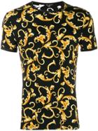 Versace Gold Hibiscus Print T-shirt - Black