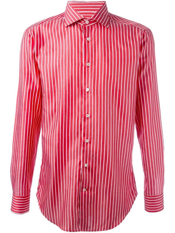 Etro Pinstriped Button Down Shirt, Men's, Size: 41, Red, Cotton