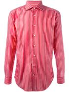 Etro Pinstriped Button Down Shirt, Men's, Size: 41, Red, Cotton