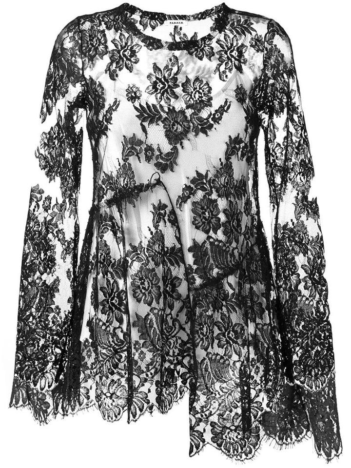 P.a.r.o.s.h. Semi Sheer Overlay Blouse, Women's, Size: Medium, Black, Cotton/polyamide/acetate/viscose