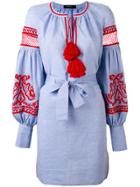 Wandering Embroidered Plunge Dress - Blue