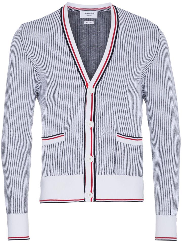 Thom Browne Seersucker Jacquard Button Front Cardigan - White