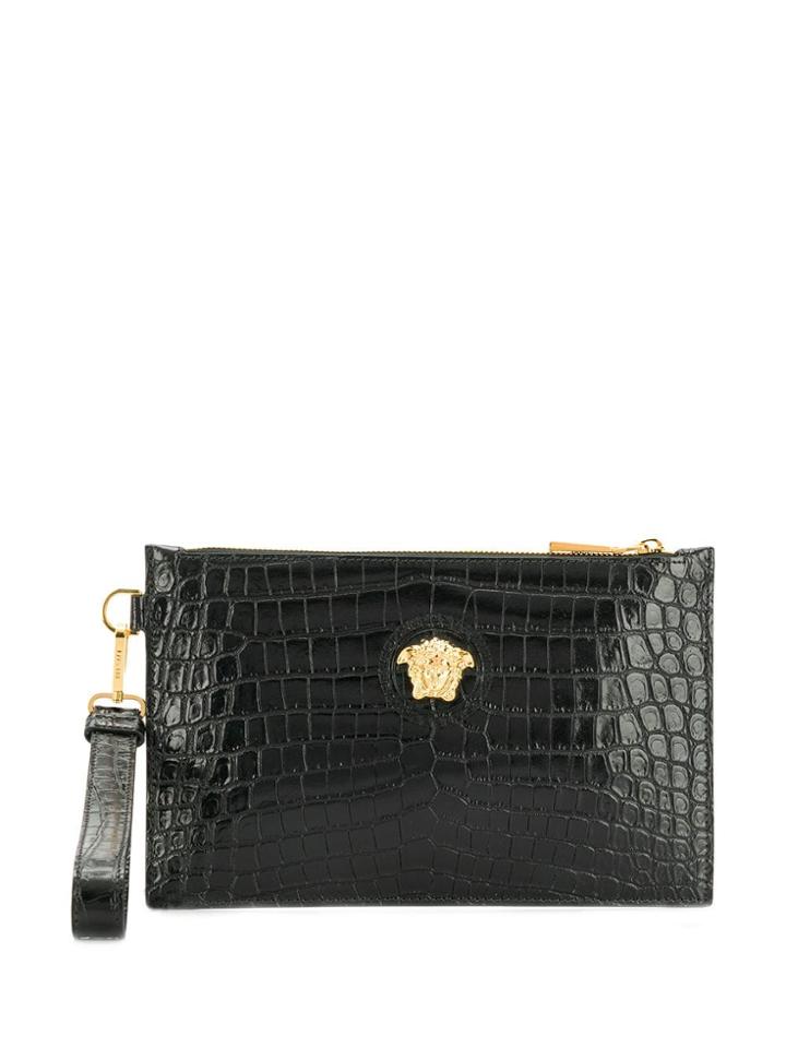 Versace Medusa Mock Croc Clutch - Black