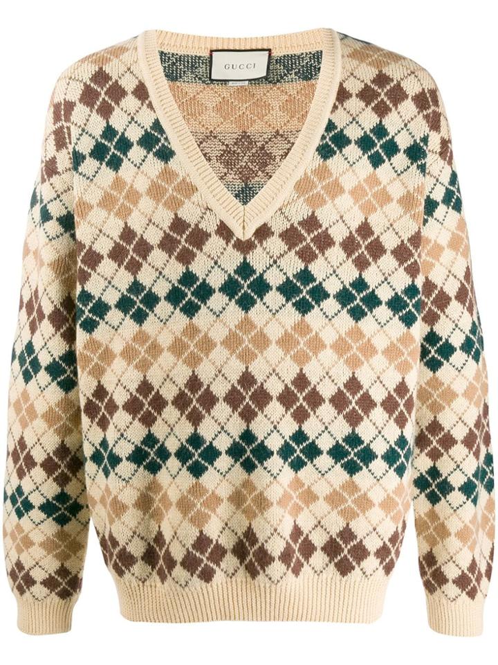 Gucci Argyle Knit Jumper - Neutrals