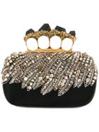 Alexander Mcqueen Knuckle Embroidered Satin Clutch - Black